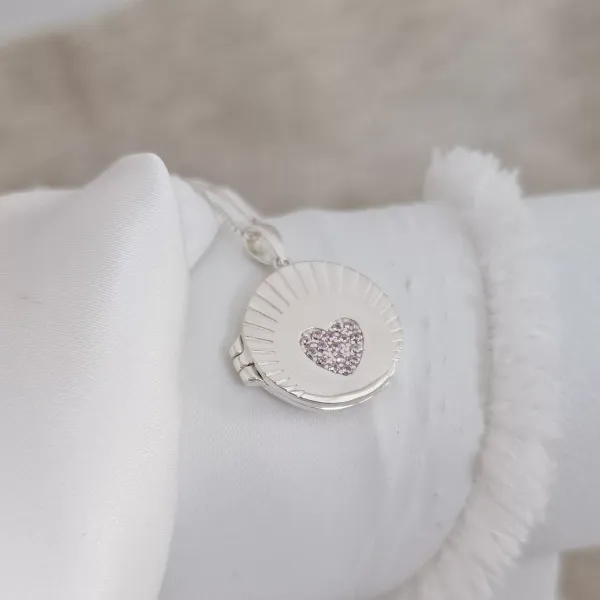 Medalion Scanteia Roz - Locket cu poze in interior - Argint 925 si Zirconii