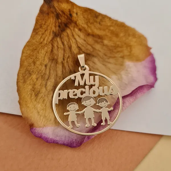 Pandantiv personalizat - My precious Family - 3 Membri - Aur Galben 14K