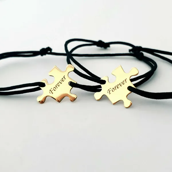 Set 2 bratari personalizate - Piese de puzzle - Aur Galben 14K - snur reglabil