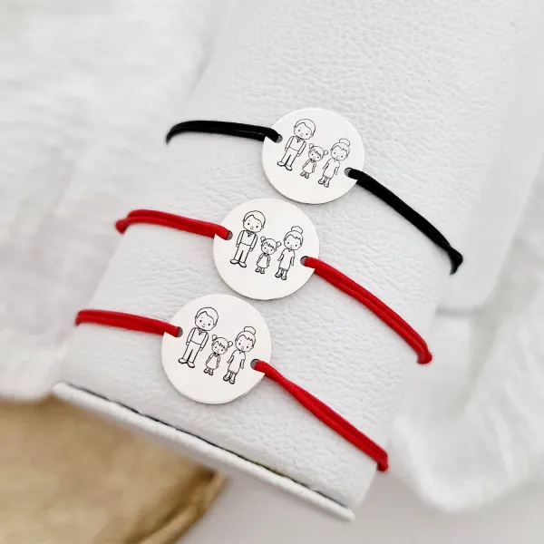 Set 3 bratari personalizate - Familie 3 membri - Banuti 15 mm - Argint 925 - snur reglabil