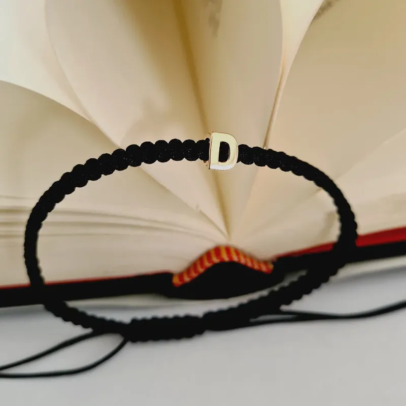 Bratara Initiala Ta pentru barbat - Aur 14K - Snur negru impletit, reglabil picture - 7