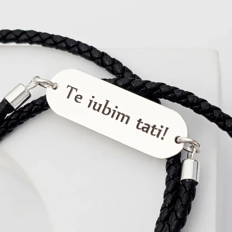 Bratara barbati - Placuta din Argint 925 personalizata - 3 straturi de piele impletita - inchizatoare carabina picture - 3