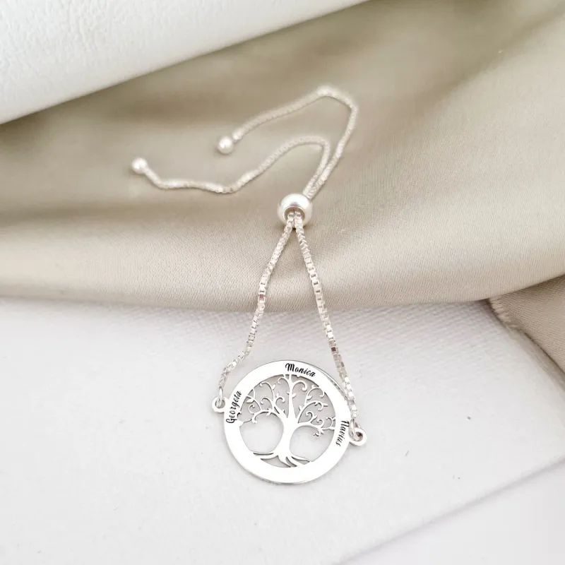 Bratara personalizata - Copacul Vietii si nume - Lantisor glisant ajustabil - Argint 925 picture - 5