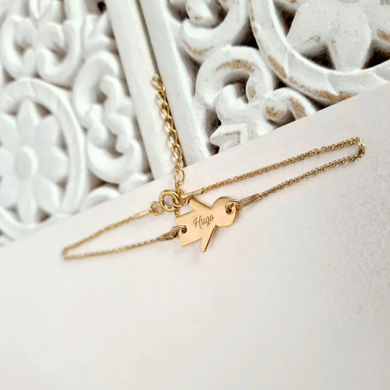 Bratara cu lantisor si pandantiv silueta baiat- Personalizata cu nume - Argint 925 placat cu Aur Galben 18K picture - 3