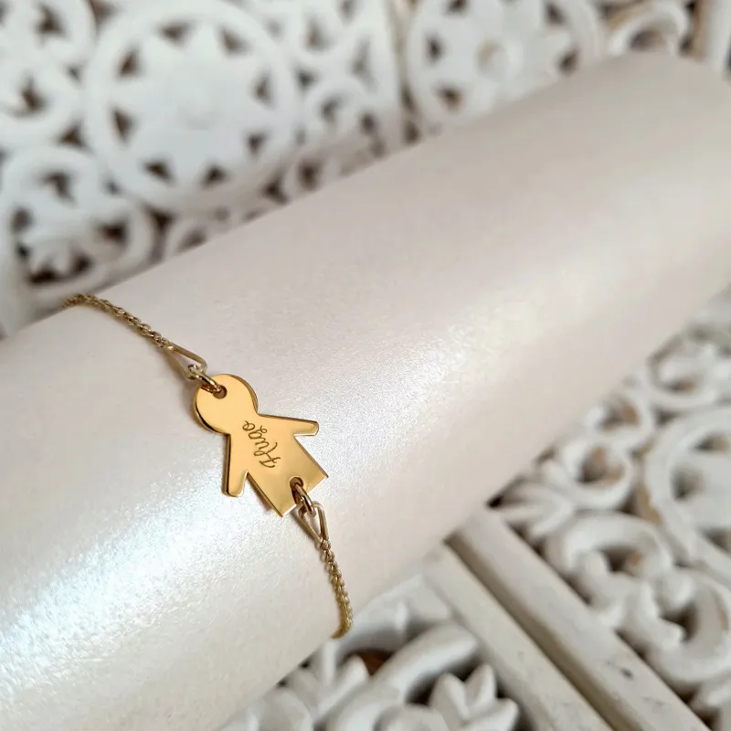 Bratara cu lantisor si pandantiv silueta baiat- Personalizata cu nume - Argint 925 placat cu Aur Galben 18K picture - 2