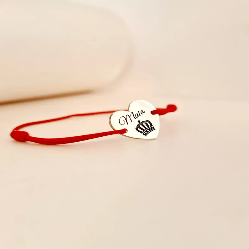 Bratara personalizata - Pandantiv inima cu nume si coroana - Argint 925 - snur reglabil picture - 5