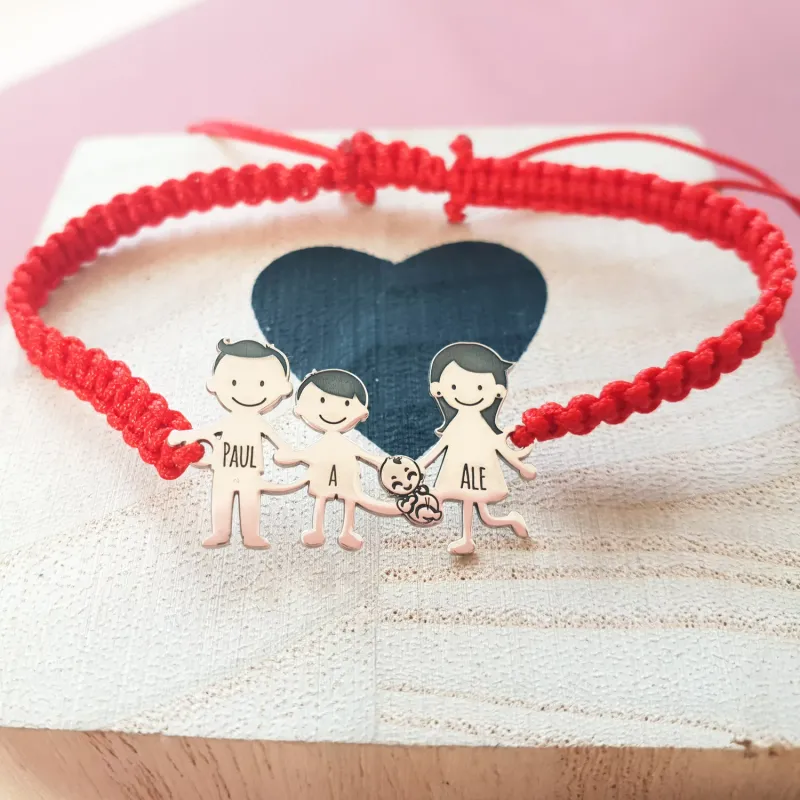 Bratara Familie - 4 Membri cu bebe - pandant Argint 925 - snur impletit picture - 8