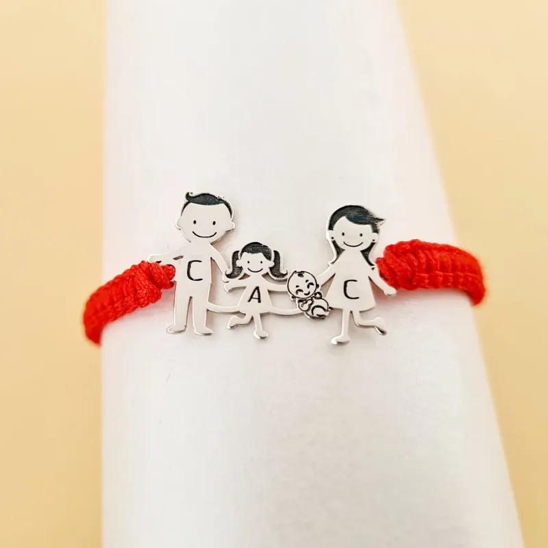 Bratara Familie - 4 Membri cu bebe - pandant Argint 925 - snur impletit picture - 5