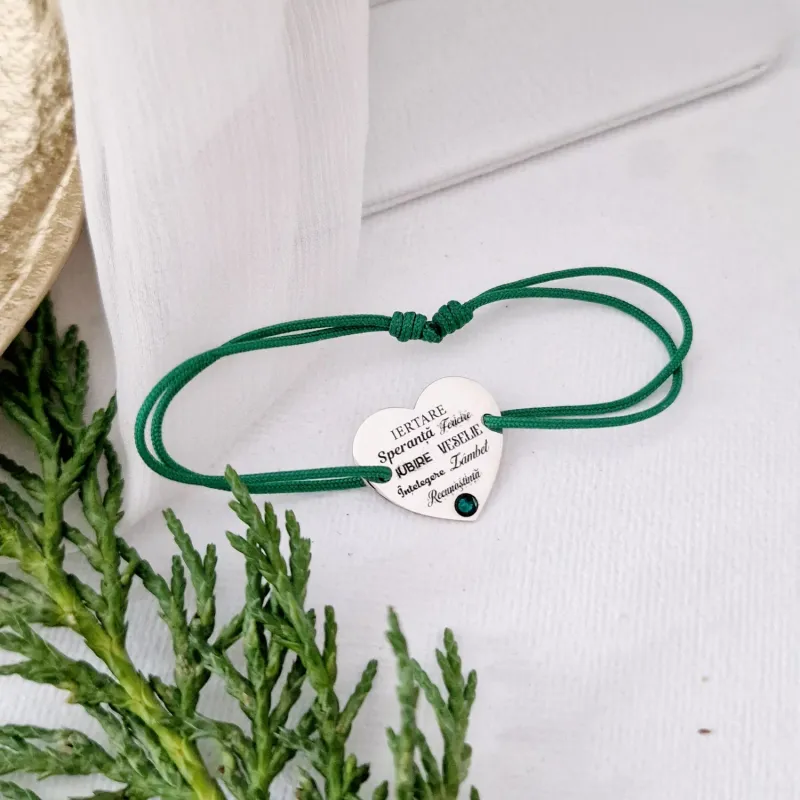 Bratara festiva - Măreția Cuvintelor - Inima gravata si cristal Swarovski - Argint 925 - Snur reglabil picture - 2
