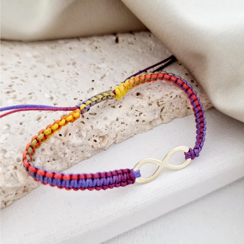 Bratara personalizata cu snur impletit multicolor - Pandantiv infinit - Aur Galben 14K picture - 6