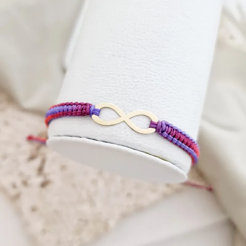 Bratara personalizata cu snur impletit multicolor - Pandantiv infinit - Aur Galben 14K picture - 2