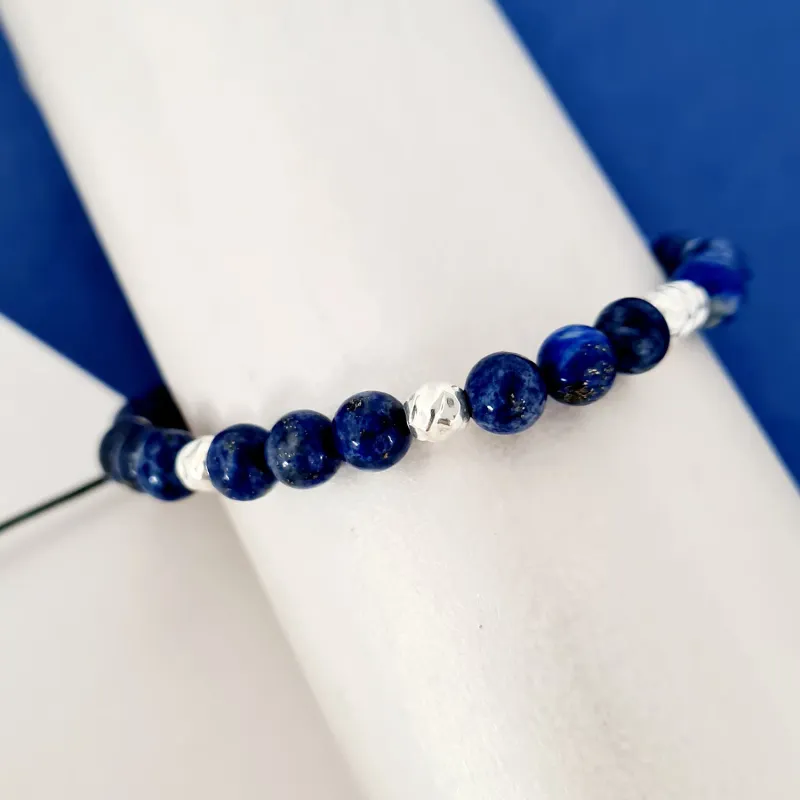 Bratara Intelepciune - Pietre Lapis Lazuli - Bilute din Argint 925 - Snur negru rezistent si reglabil picture - 3