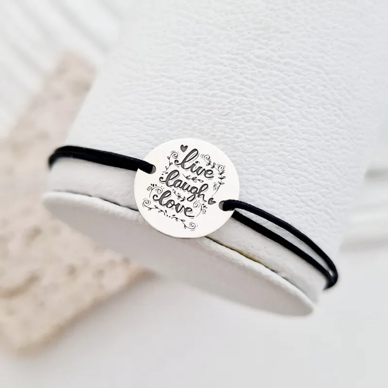 Bratara Live Laugh Love - Argint 925, snur negru picture - 2