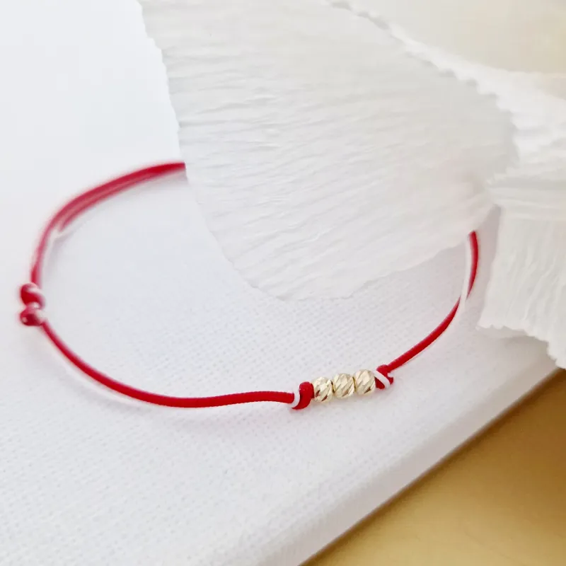 Bratara Martisor - 3 Bilute din Aur 9K - Snur combinat rosu&alb picture - 2