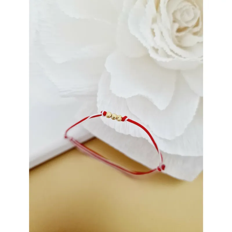 Bratara Martisor - 3 Bilute din Aur 9K - Snur combinat rosu&alb picture - 3