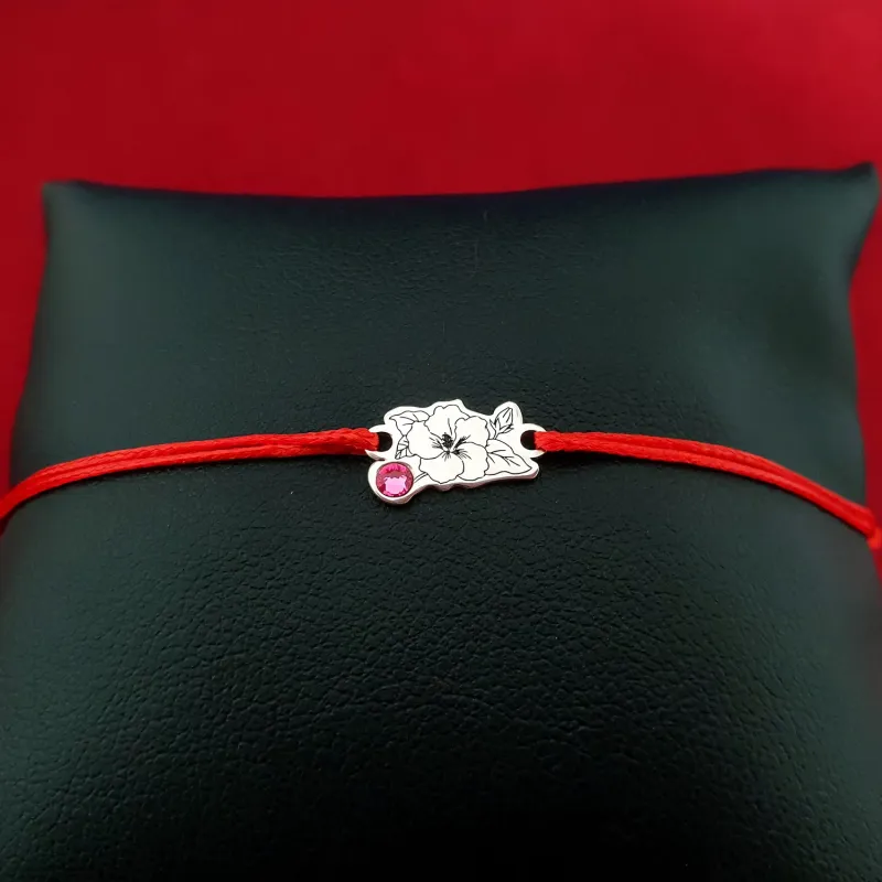 Bratara Floare cu frunze - Argint 925 - cristal Swarovski - snur reglabil picture - 2