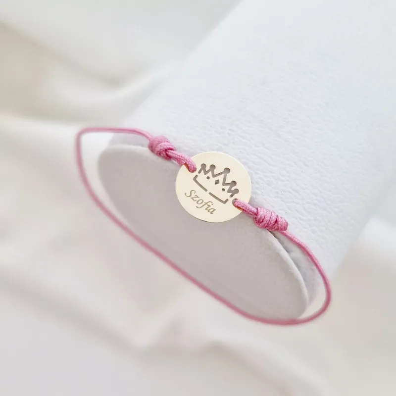 Bratara Mica printesa - Banut 12 mm personalizat cu nume - Aur Galben 14K - Snur reglabil, diverse culori picture - 6