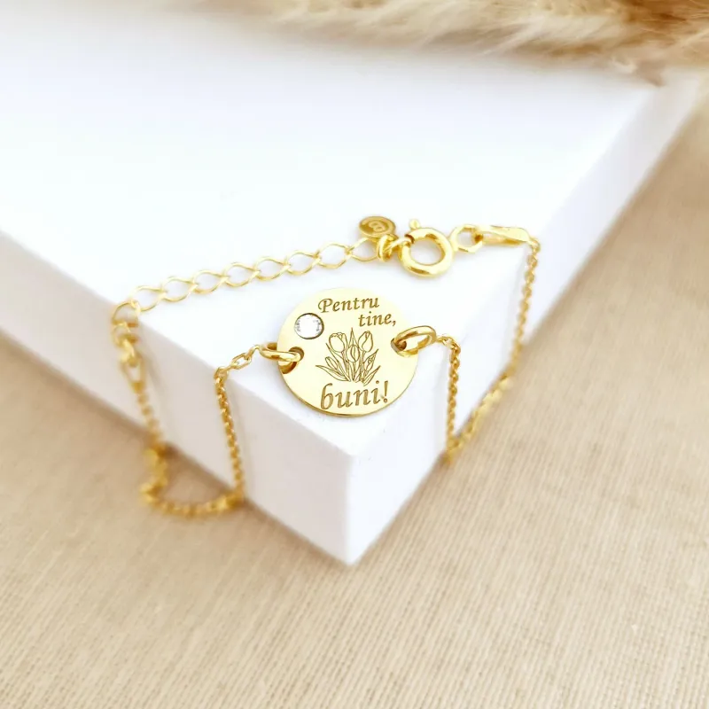 Bratara Pentru tine buni - Argint 925 placat cu Aur Galben 18K si Cristal Swarovski -  cu lantisor picture - 3