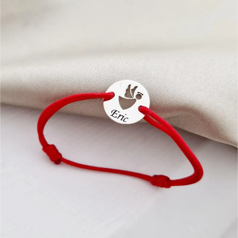 Bratara personalizata - Banut 10 mm - Inger pazitor decupat cu aripi laterale - Argint 925 - Snur reglabil picture - 3