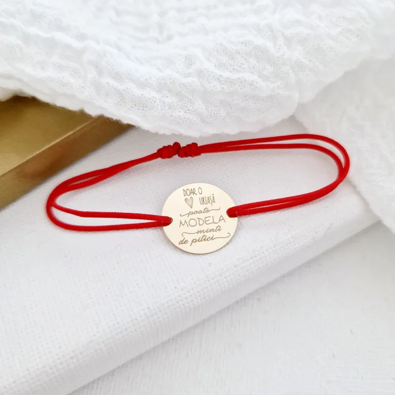 Bratara personalizata - banut 15 mm - Model educatoare/invataoare - Aur Galben 14K - snur reglabil picture - 5