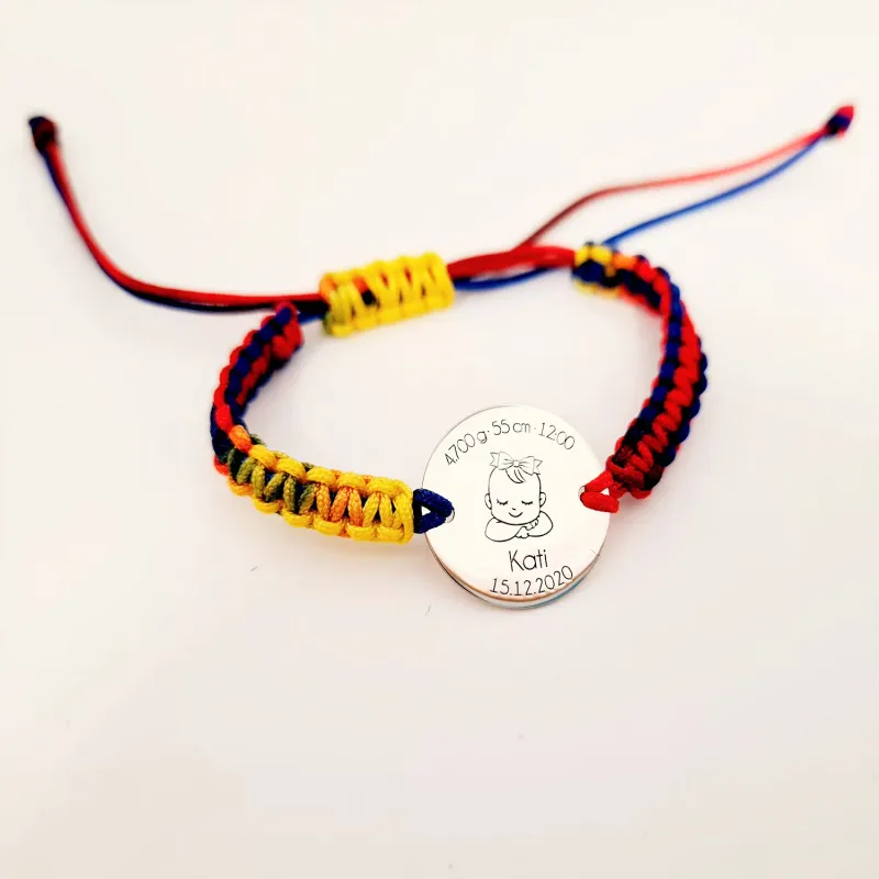 Bratara personalizata - Banut 15 mm - Pui de roman - Argint 925 - Snur impletit tricolor picture - 5
