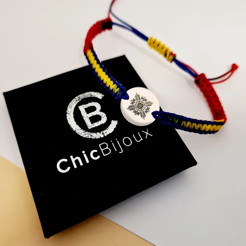 Bratara personalizata - Banut 15 mm - Tara mea brodata - Argint 925 - Snur impletit tricolor picture - 5