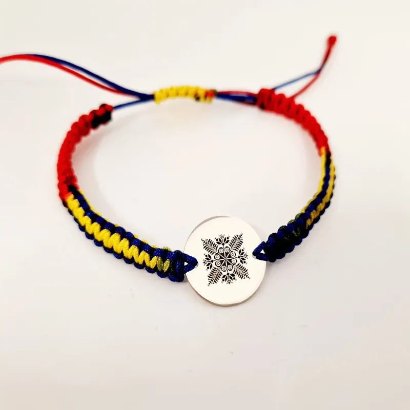 Bratara personalizata - Banut 15 mm - Tara mea brodata - Argint 925 - Snur impletit tricolor picture - 6