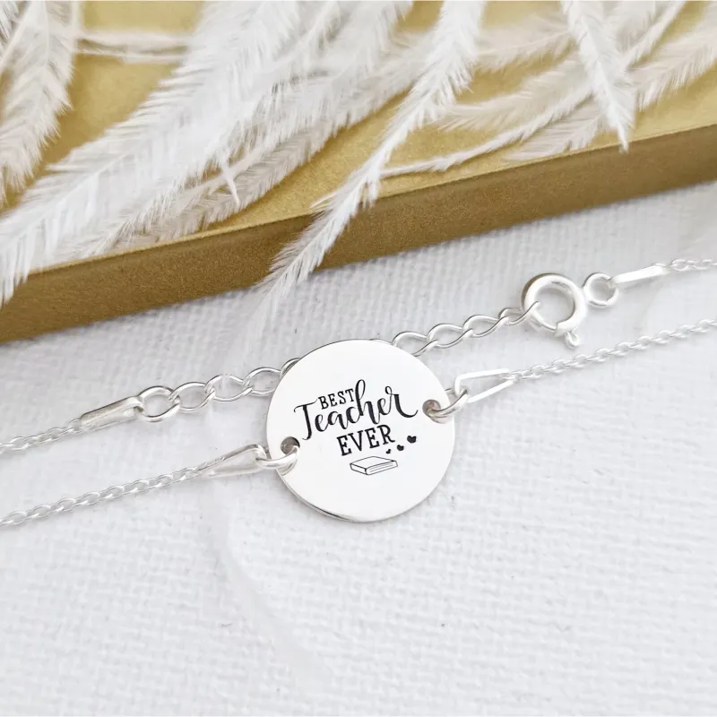 Bratara personalizata - Best Teacher - Banut de 15 mm - cu lantisor - Argint 925 picture - 3