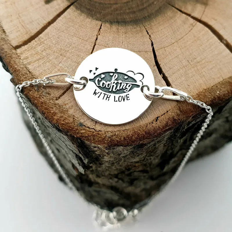 Bratara personalizata - Cooking with love - banut de 15 mm - Argint 925 - cu lantisor picture - 3
