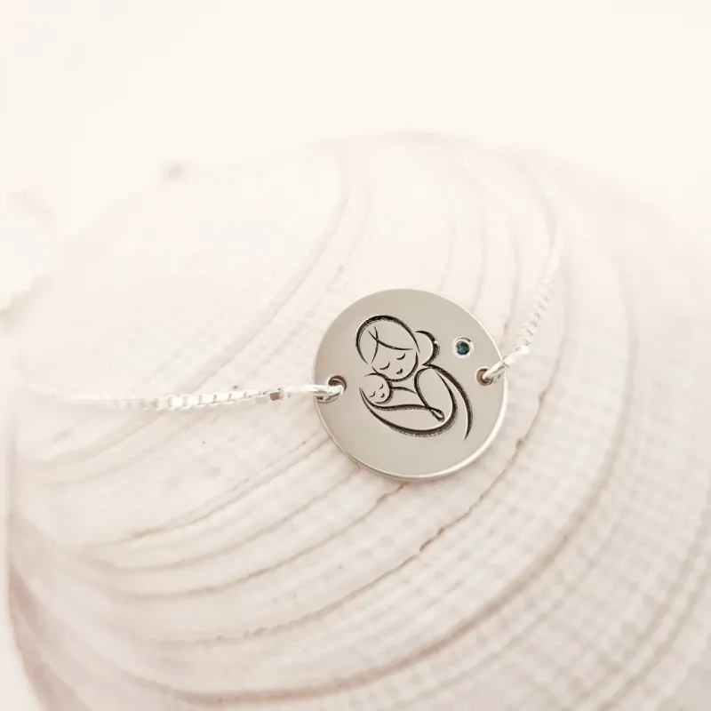 Bratara personalizata cu Diamant natural turcoaz- Mama si bebe - Lantisor glisant ajustabil - Argint 925 picture - 3