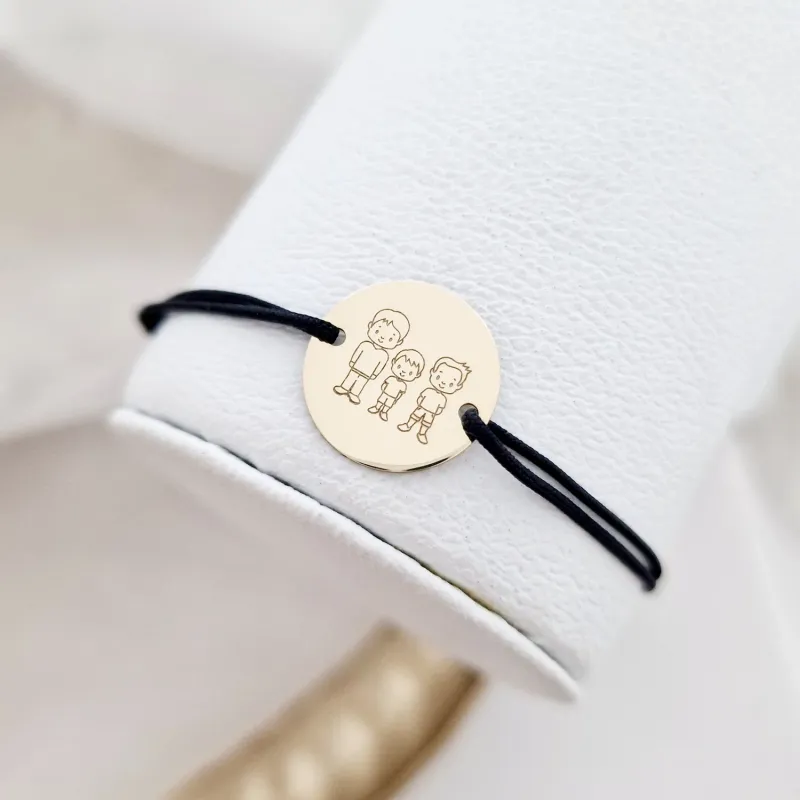 Bratara personalizata cu membri familiei - Banut 15 mm - Aur Galben 14K - snur reglabil picture - 2