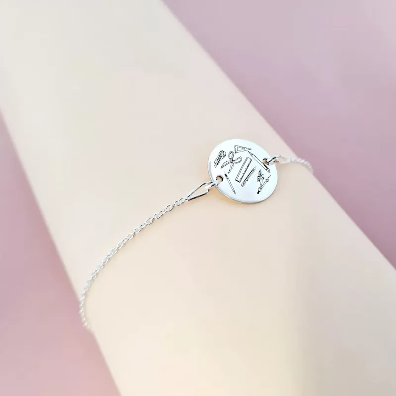 Bratara personalizata cu simbol materie scoala - Tehnologie - Banut de 15 mm cu lantisor - Argint 925 picture - 2
