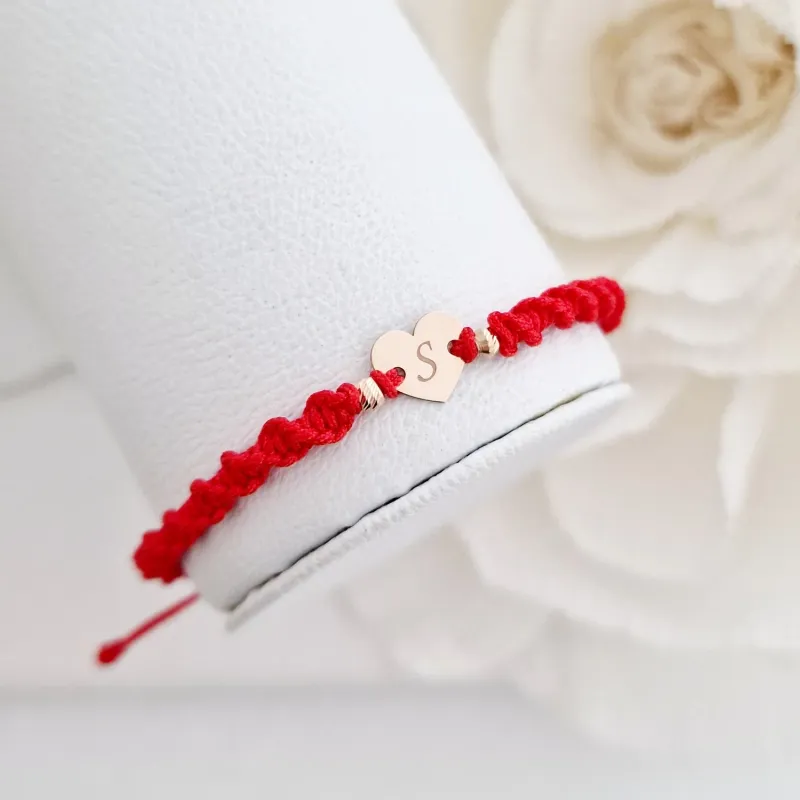 Bratara personalizata cu snur ADN - Inima cu 2 bilute de 3 mm - Aur Roz 14K picture - 2