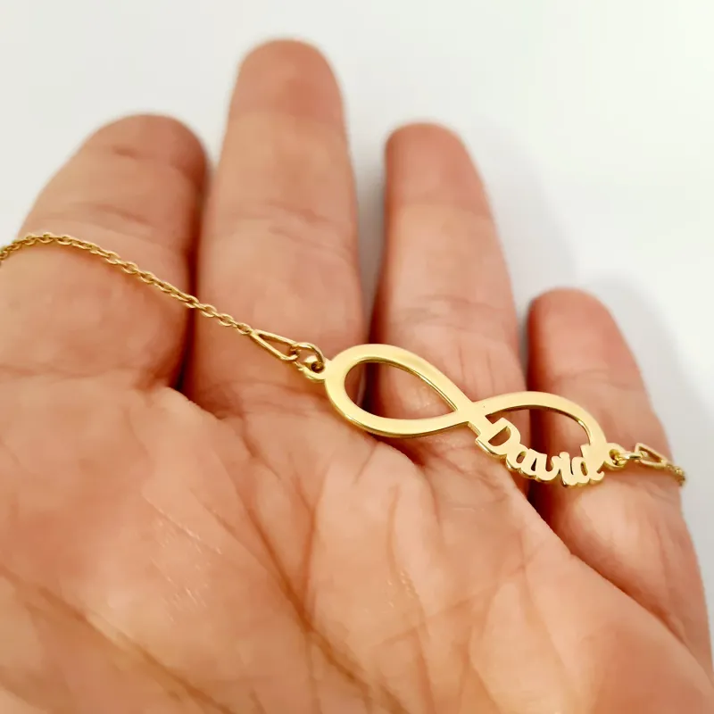 Bratara personalizata - Infinit cu 1 nume decupat - cu lantisor - Argint 925 placat cu Aur Galben 18K picture - 2