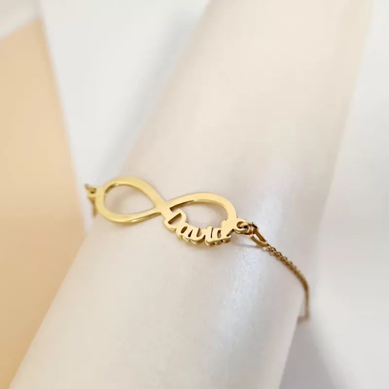Bratara personalizata - Infinit cu 1 nume decupat - cu lantisor - Argint 925 placat cu Aur Galben 18K picture - 3