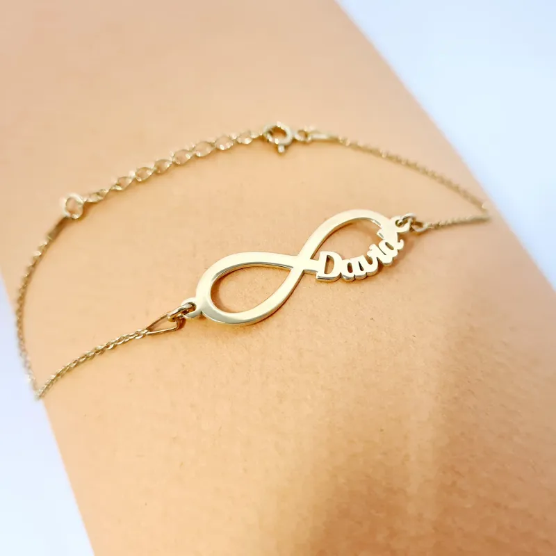 Bratara personalizata - Infinit cu 1 nume decupat - cu lantisor - Argint 925 placat cu Aur Galben 18K picture - 5