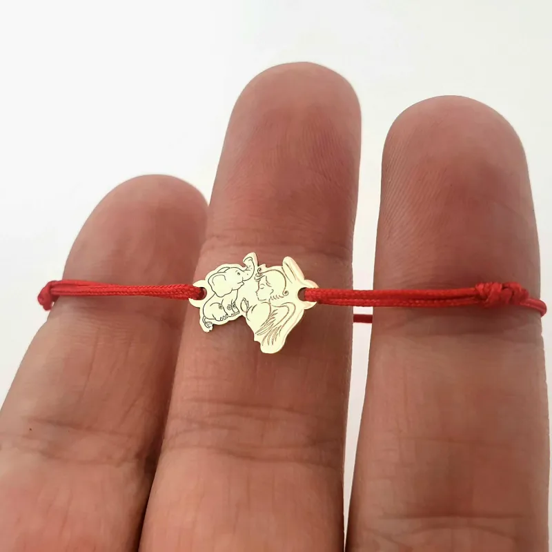 Bratara personalizata - Ingeras si elefant - Aur Galben 14K - snur reglabil picture - 2