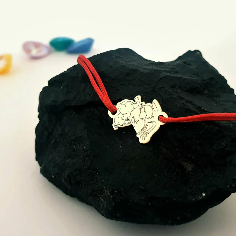 Bratara personalizata - Ingeras si elefant - Aur Galben 14K - snur reglabil picture - 5