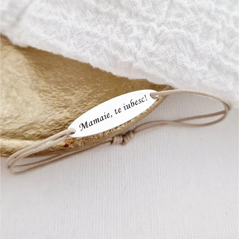 Bratara personalizata - Model oval - Mamaie, te iubesc - Argint 925 - snur reglabil picture - 3
