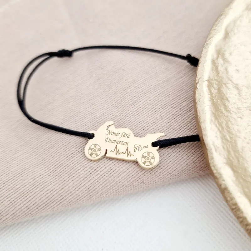 Bratara personalizata - Motocicleta - Argint 925 placat cu Aur Galben 18K, snur diverse culori reglabil picture - 3