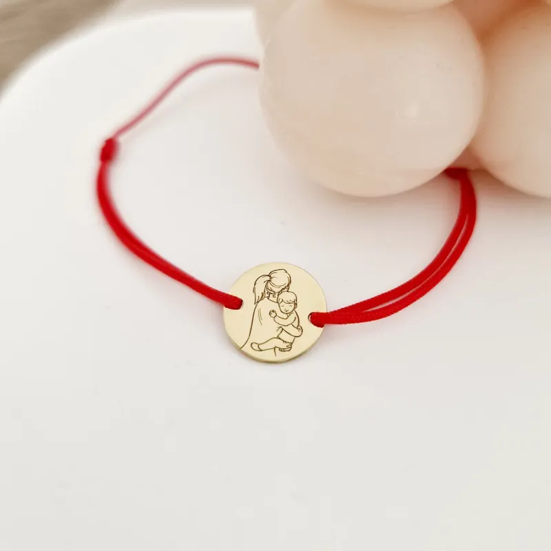 Bratara personalizata - Siluete mama si fiu - Banut de 12 mm - Argint placat cu Aur Galben 18K- snur reglabil picture - 3