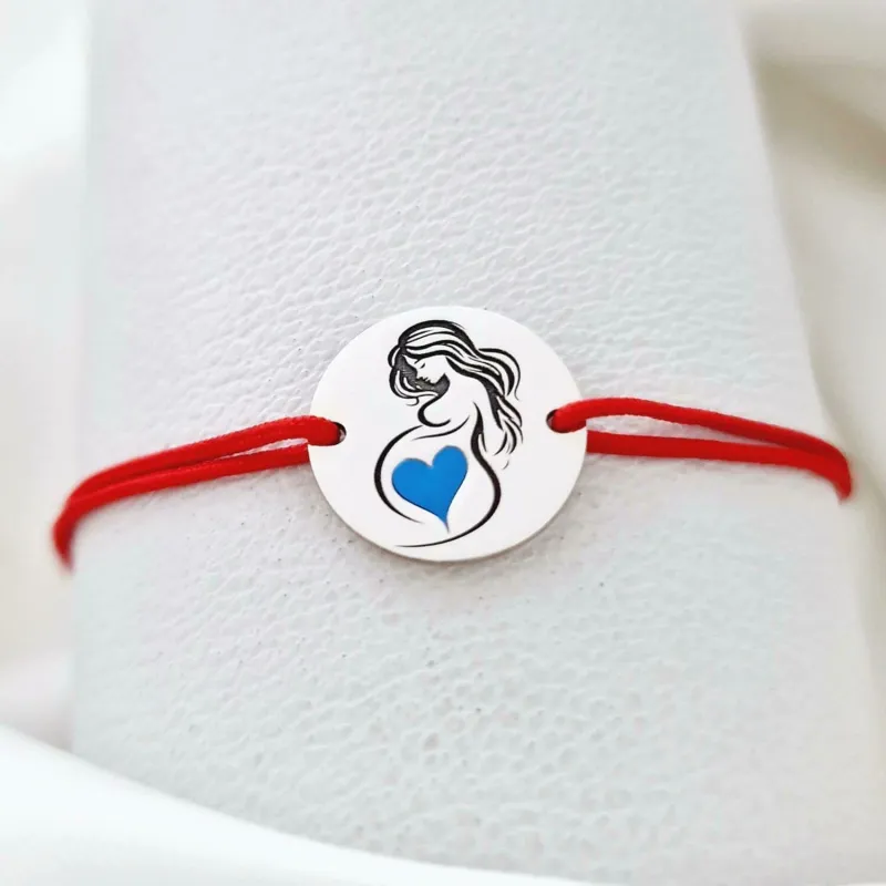 Bratara personalizata - Viitoare Mamica - Inimioara Decorata cu Email Albastru - Argint 925 - Snur reglabil picture - 5