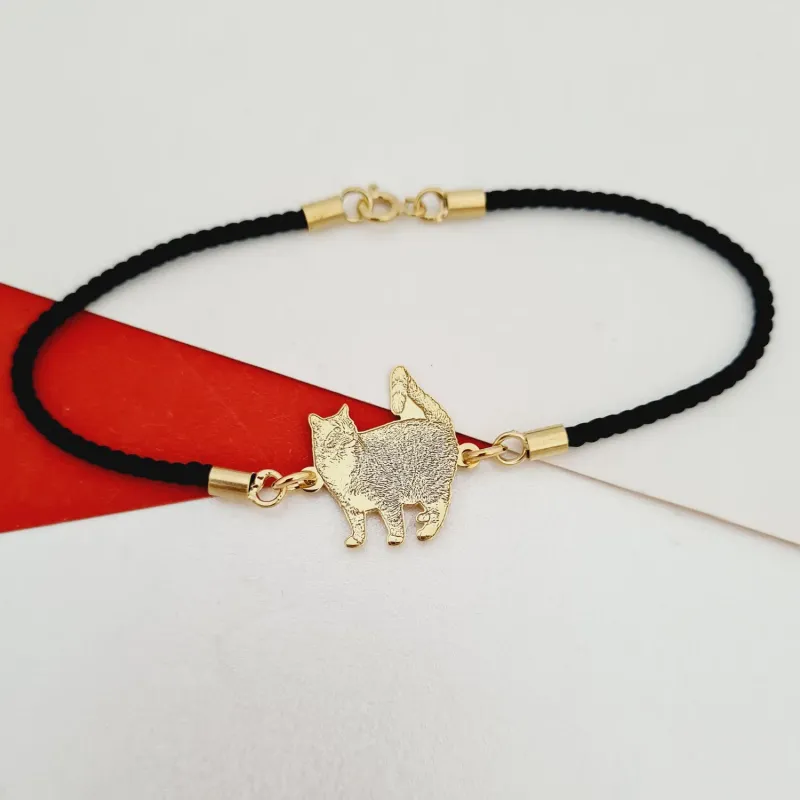 Bratara pisica iubita - Personalizare cu poza - Argint 925 placat cu Aur Galben 18K - Snur gros, model fix picture - 3