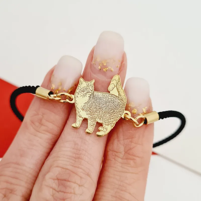 Bratara pisica iubita - Personalizare cu poza - Argint 925 placat cu Aur Galben 18K - Snur gros, model fix picture - 5