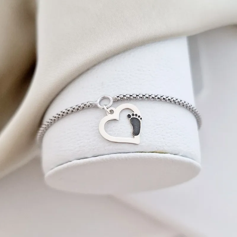 Bratara snake dama - Iubire materna - Charm contur inima cu piciorus - Argint 925 picture - 2