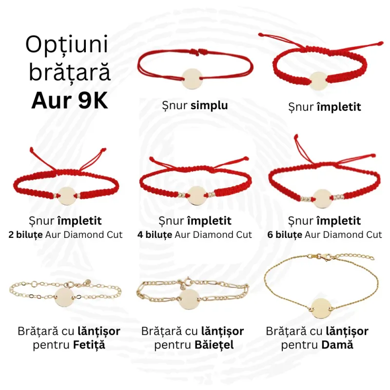 Bratara Stetoscop sub forma unei inimi - Banut 12 mm - Aur Galben 9K - Snur reglabil, diverse culori picture - 6