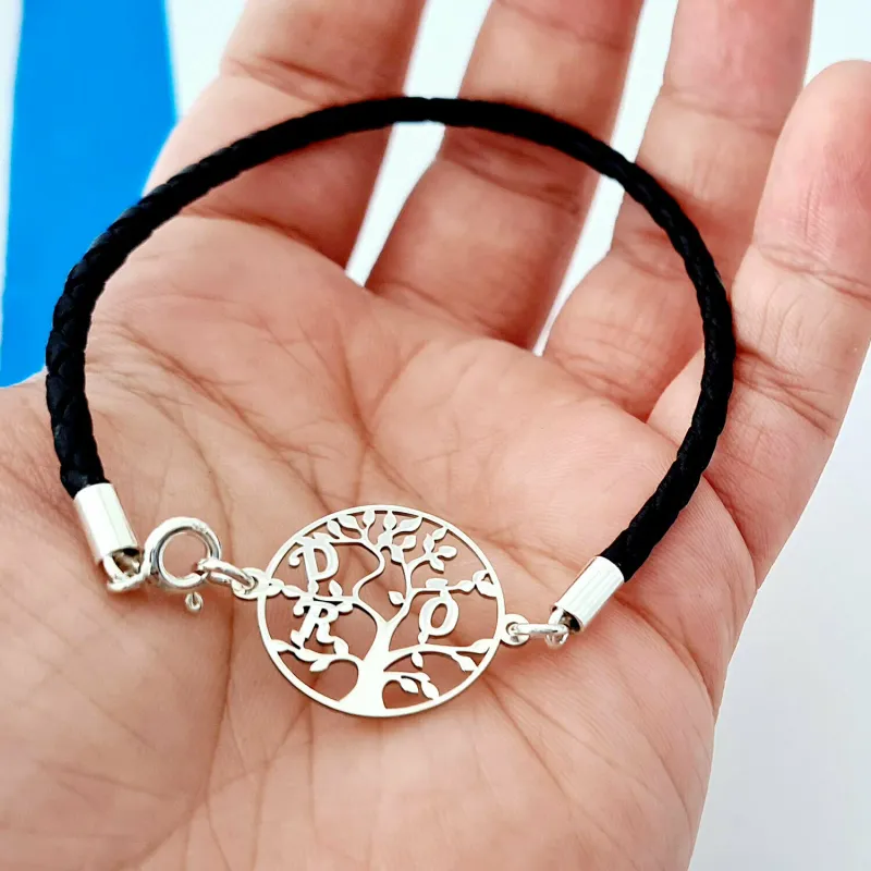 Bratara unisex - Copacul Vietii - Personalizata cu 3 initiale - Argint 925 - piele impletita picture - 2