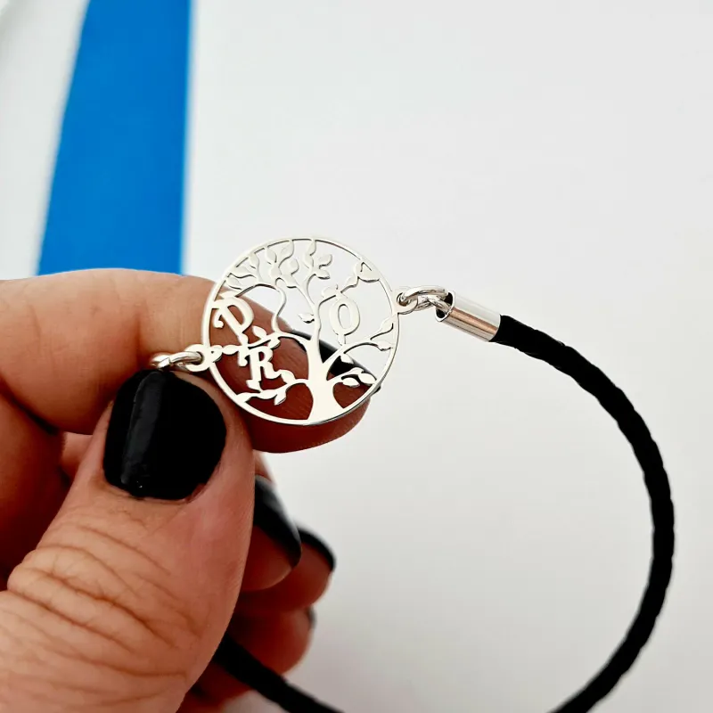 Bratara unisex - Copacul Vietii - Personalizata cu 3 initiale - Argint 925 - piele impletita picture - 6