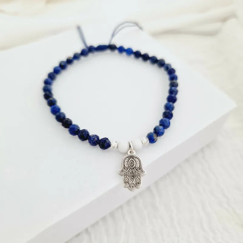 Bratara Vitalitate - Mana lui Fatima - Charm si bilute 2.5 mm din Argint 925 - Pietre semipretioase Lapis Lazuli & Howlit - Snur albastru picture - 6