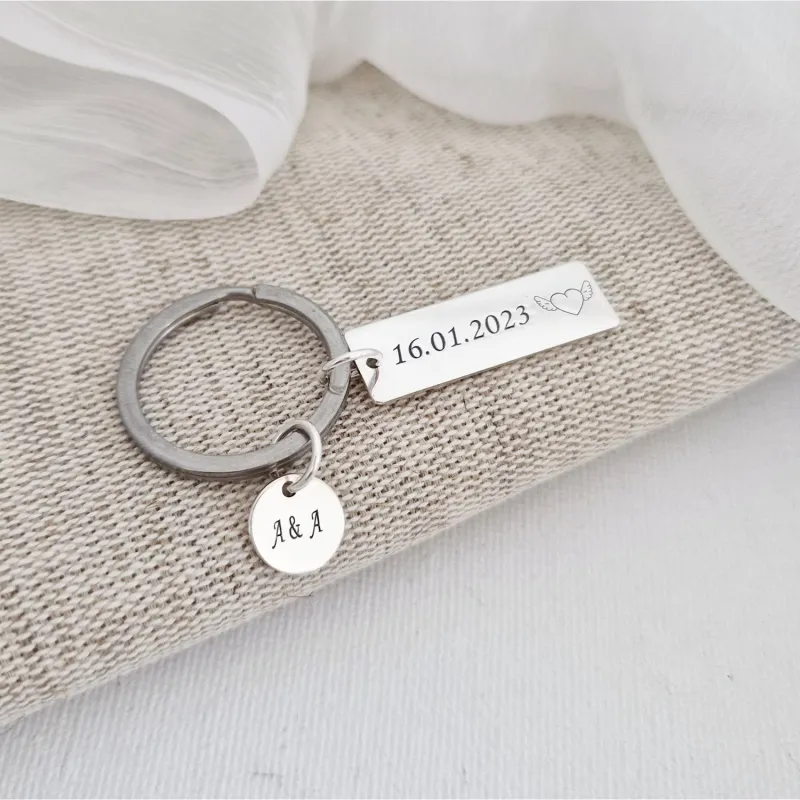 Breloc personalizat - Placuta si banut  - Argint 925 - inel otel inoxidabil picture - 3